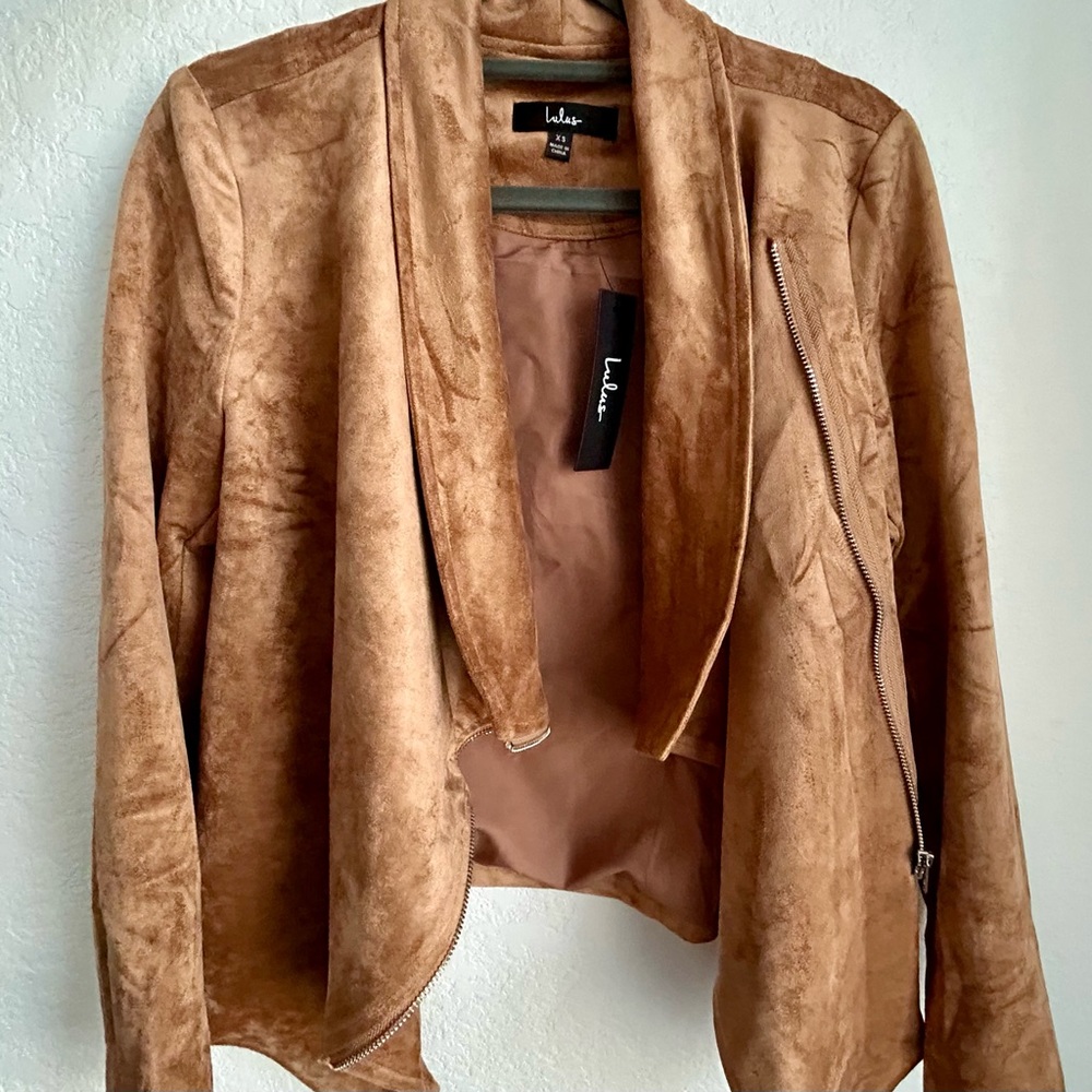 Tan Vegan Suede Moto Jacket Lulu's XS